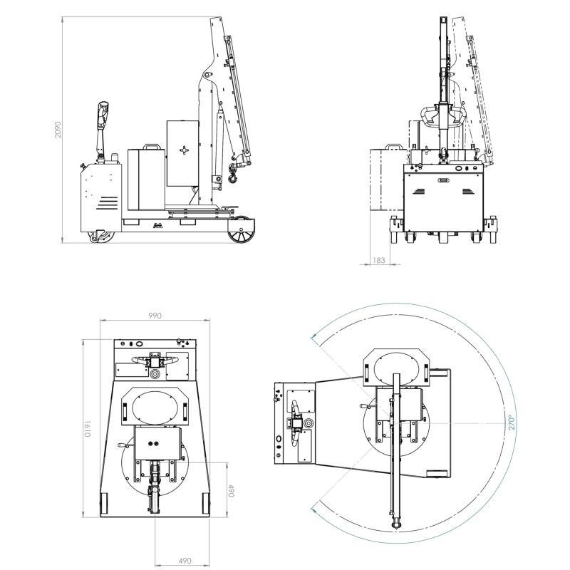 Grue d'atelier porte-à-faux motorisée rotation manuelle du mât à 270º